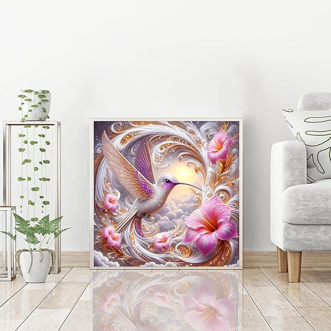 igoodom Hummingbird Diamond Art Kits for Adults, Birds Diamond Painting Kit, Full Drill Round Diamond Art Kits, DIY Gem Art and Crafts for Home Wall Decor Gift 14x14inch