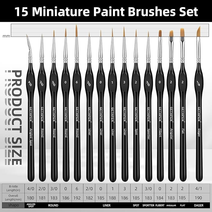 Extreme Detail Paint Brushes Set, 15pcs Miniature Paint Brushes for Fine Detailing, Art Painting, Micro Detail Paint Brush for Acrylics, Oils, Watercolors, Paint by Number,Rock Painting