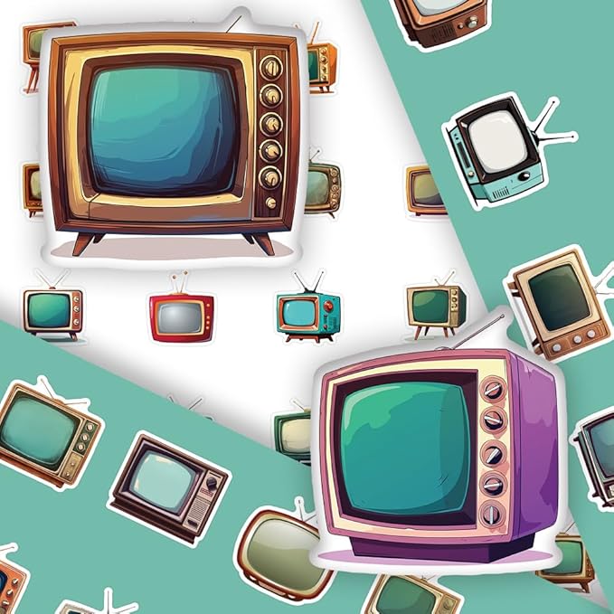 50 Pcs Retro TV Stickers, 1.5-3 Inches Vintage Television Decals, Waterproof Vinyl Stickers for Scrapbooks, Laptops, Home Decor, Ideal for Kids Adults(Television)
