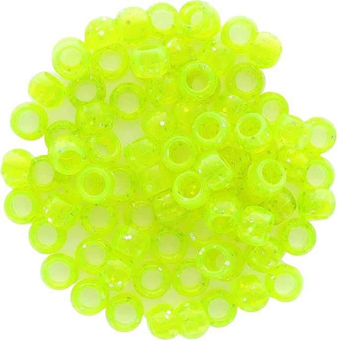 Pony Beads, 6x9mm, Glitter Yellow, 750pc – Bracelet Making Kit for Jewelry and Kandi Crafts – Bulk Craft Beads for Friendship Bracelets and DIY Projects