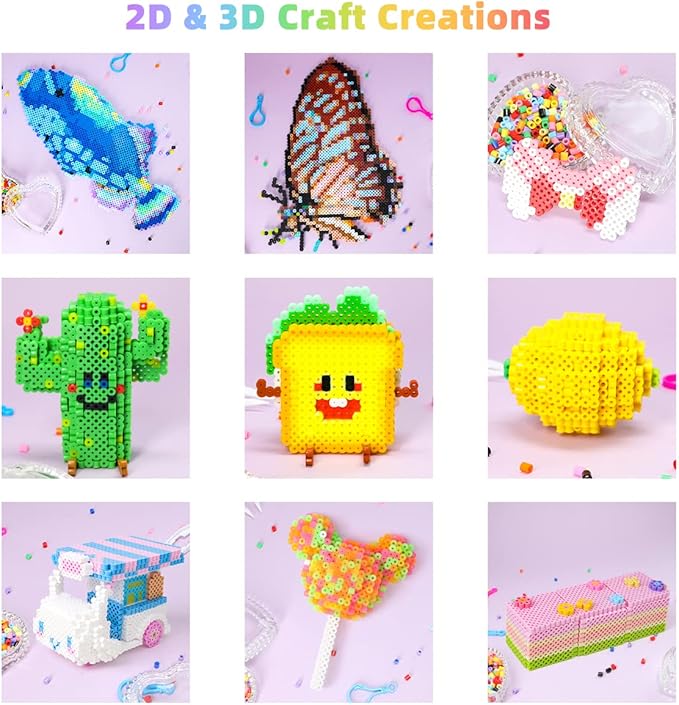 meland fuse beads kit - 11,000 pcs 36 color beads for craft for girls age 5-12 year old,5mm melty beads set including 5 pegboards, ironing paper & chain accessories iron beads christmas birthday gift