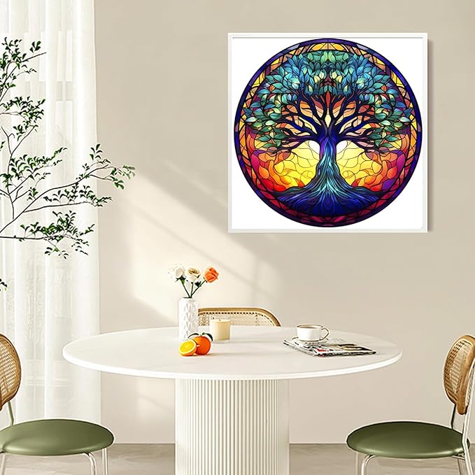 Fountor Tree of Life Diamond Art Kits for Adults - Stained Glass Diamond Painting Kits for Adults Beginners, DIY 5D Tree of Life Round Diamond Gem Art Kits for Gift Home Wall Decor 12x12inch
