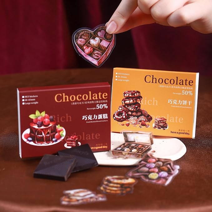 TIAMECH Rich Chocolate PET Stickers - 200 Pcs Sweet Biscuit Cake Ice Cream & Gift Box Design, Waterproof Sticker for Journaling & Scrapbooking, Junk Journal Supplies, Ephemera & DIY Crafts