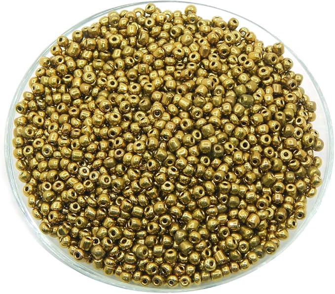 Perlin Glass Seed Beads 3mm 8/0 Round Mini Small Pony Beads 3300pcs for Making Earrings Bracelets Pendants Waist Jewelry DIY Handmade Metallic Color Kit (Bronze)