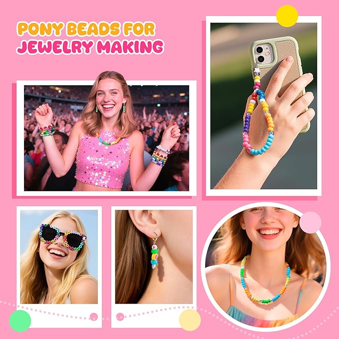 Simetufy 7200Pcs Pony Beads Bulk, 20 Assorted Colors 6x9MM Kandi Beads Kit for Bracelet Making Hair Braiding Jewelry Key Chains DIY Crafts Christmas Gifts (Stack Box)