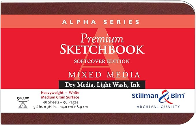 Stillman & Birn Alpha Series Softcover Sketchbook, 5.5" x 3.5", 150 gsm (Heavyweight), White Paper, Medium Grain Surface