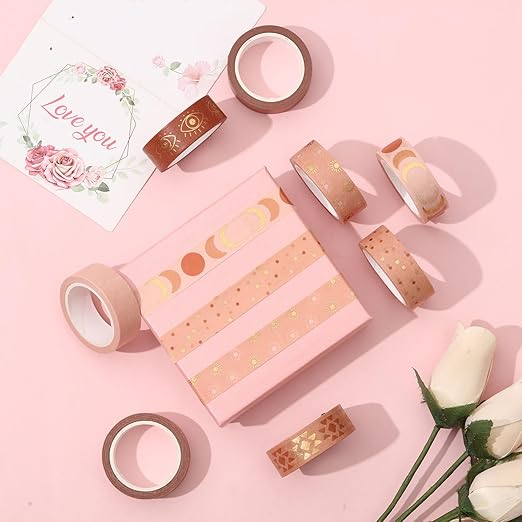 Henoyso 16 Rolls Cute Washi Tape Set Pastel Decorative Tape 15 mm Wide 7 Meters Long Washi Tape Stickers Cute Tape Bulk for Arts DIY Crafts Journal Supplies Planners Scrapbook Gift Wrap(Boho Style)