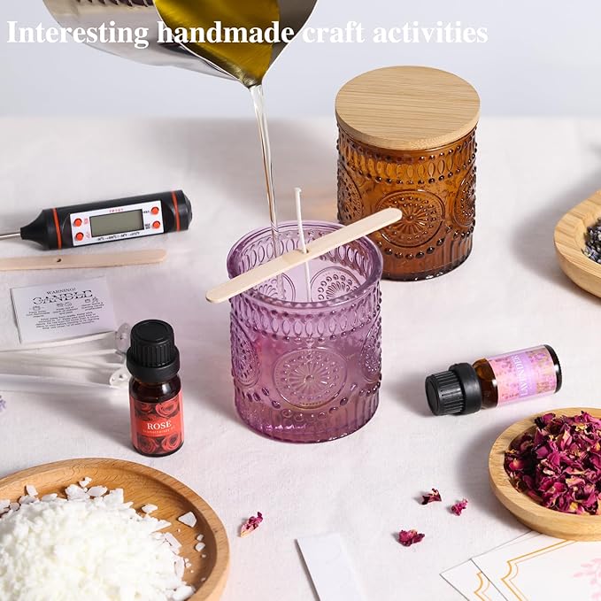 DARJEN Candle Making Kits for Adults- Soy Candle Making Supplies with 2 Candle Jars(Purple, Amber), Wax, Scents, Card & More, DIY Starter Candle Making Kit, Full Set DIY Arts & Crafts Gift