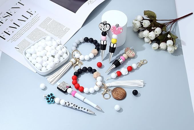 MAIBAOTA 120 Pcs White Silicone Beads - 15 mm Round Beads for Keychain, Pens, Bracelet, Necklace Making - Bulk Craft Kit