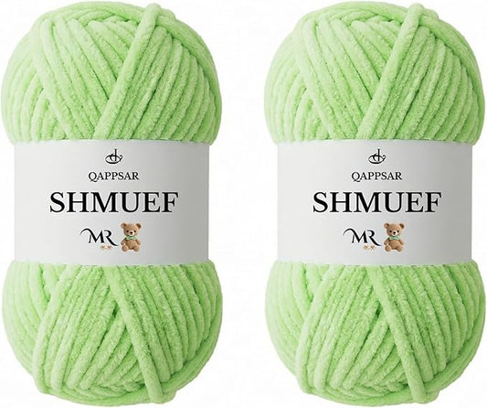 SHMUEF Chenille Yarn 2-Pack – Ultra Soft Velvet Yarn, Super Bulky Weight (5–6 mm), Yarn for Crochet, Amigurumi & Baby Blankets (Bright Lime Green)