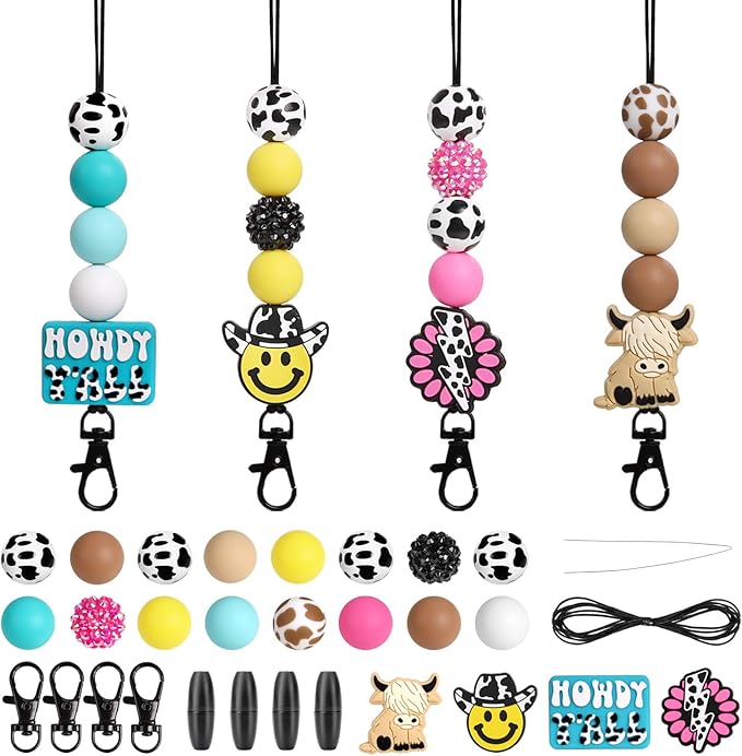 MUBYOK F01 Western Car Freshie Hangers Making Kit DIY Silicone Beads Hanging Charms Accessories Supplies