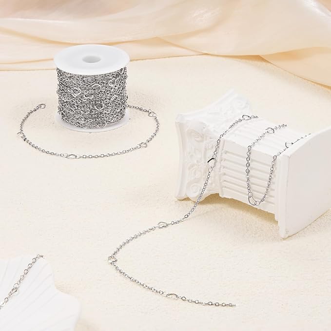 16.4 Feet Stainless Steel Jewelry Making Chains Heart Link Chain for Women Necklace DIY Heart Chains Bulk