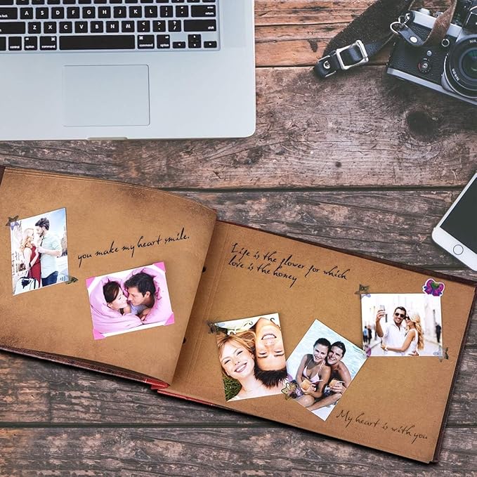 Adventure Book Handcrafted 11.92 x 7.62" Leather-Bound Scrapbook with 80 Pages, Embossed Lettering, Inspired by 'Up', Ideal for Photos, Weddings&Travel Memories Gift Box Included (Leather Scrapbook)