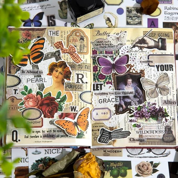 Vintage Scrapbooking Sticker Book for Adults - 800+ Washi Journaling Stickers Ephemera Book for Junk Journal Supplies DIY Crafts Arts Decorative 24 Sheets