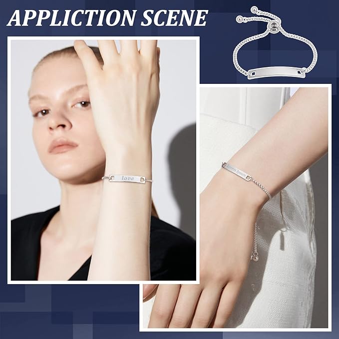 UNICRAFTALE 6Sets Engravable Bracelets DIY Kit Including Rectangle Engravable Blank Tags Links Connectors 24cm Stainless Steel Adjustable Slider Bracelet 4mm Jump Rings for Bracelets Making