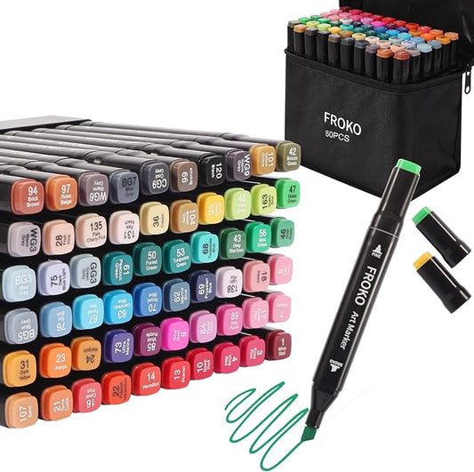 FROKO Alcohol Markers, 60 Colors Dual Tip Art Marker,Coloring Marker, markers for adult coloring books no bleeding