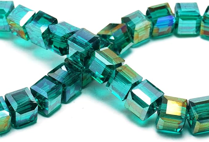 6mm Sparkle Cube Crystal Beads for Jewelry Making - Faceted Spacer Beads for Bracelets(94-100pcs, Peacock Green)