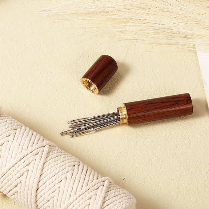 18pcs Large Eye Sewing Needles, Stainless Steel Sharp Tapestry Needles Hand Knitting Needles Embroidery Hand Needles with Wooden Needle Case for Crochet Projects (3 Sizes)