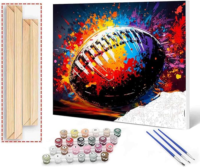 DIY Paint by Numbers for Adults & Kids,Colorful Rugby Paint by Numbers DIY Painting Acrylic Paint by Numbers Painting Kit Home Wall Living Room Bedroom Decoration,16 x 20Inches DIY Frame