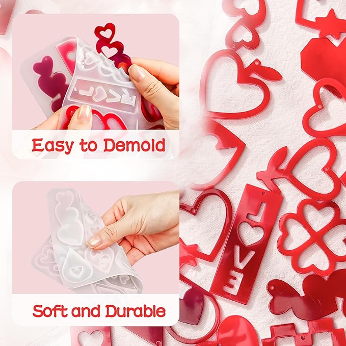 YODOYO Christmas Resin Earrings Mold 5PCS Love Theme Earring Keychain Making Kit UV Resin Molds Silicone DIY Heart Earring Jewelry Making Supplies for Earrings, Necklaces, Pendants, Keychains