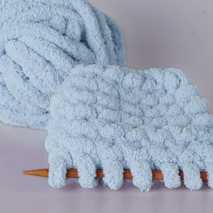 Sky Blue Chunky Chenille Yarn for Crocheting Bulky Thick Fluffy Yarn for Knitting,Super Bulky Hand Blanket, Soft Plush Yarn Crochet Carpet/Scarf/Cushion/ 8 Jumbo Pack(63.76oz/197.68yd