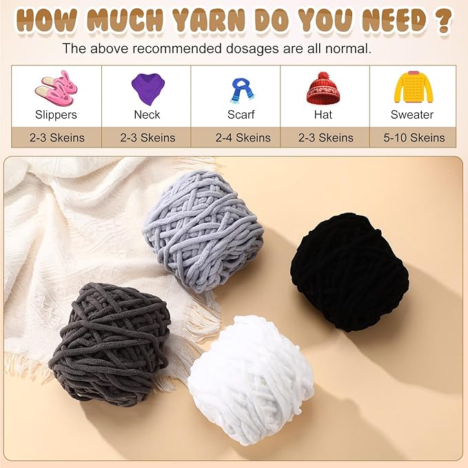 Buryeah 8 Pack Chunky Chenille Yarn for Crocheting Soft Thick Fluffy Yarn for Hand Knitting Bulky Velvet Blanket Plush for Weaving DIY Crafts Each 3.5 oz 55 Yards (Dark Series)