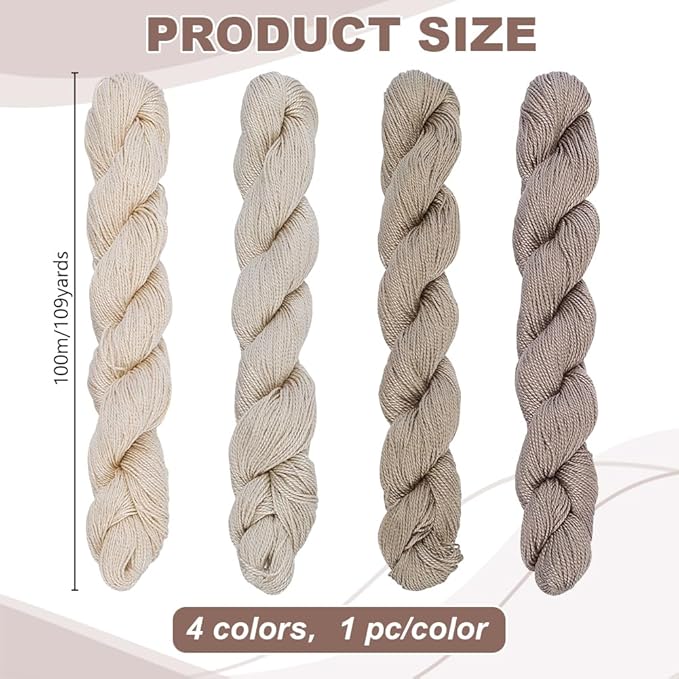 FREEBLOSS 4 Pcs Sashiko Thread Sashiko Skein 100M * 4 Colors Pure Cotton Embroidery Thread Japanese Sewing Threads Quilting and Embroidery Kit Supplies, Khaki