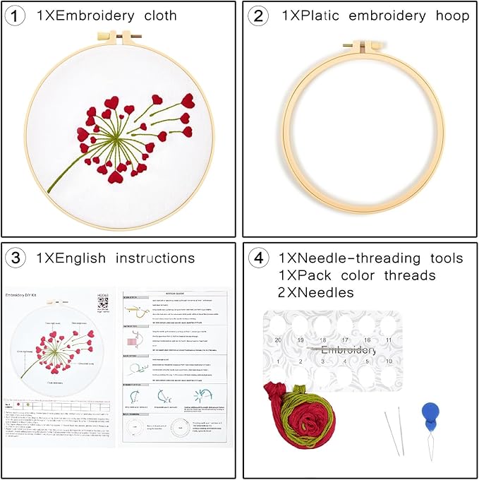 Lover Valentine's Embroidery Kits for Beginners Adults, Heart Shaped Hand Embroidery Kits, Cross Stitch Kits for Adult Anniversary Valentine's Gifts, Entire Set of Embroidery Supplies & Video Tutorial