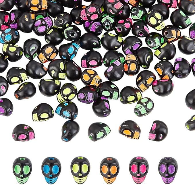 arricraft 500 Pcs Acrylic Skull Beads, Black Skeleton Skull Head Beads Craft Style Skull Shape Acrylic Loose Beads for DIY Craft Jewelry Making Bracelet Necklace