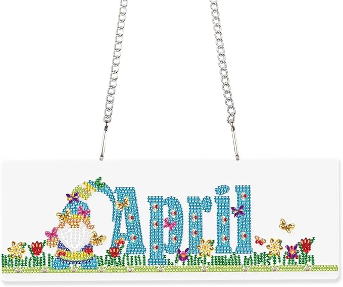 Diamond Painting Kits Hanging Pendants, DIY Wreath Crystal Rhinestone Wreath Kits, Colored Imitation Art Point Crystal Diamond Art Window Pendants Home Garden Wall Door Birthday Festival Gifts (April)