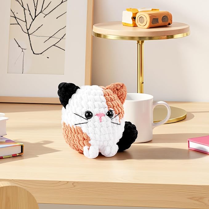 Cat Crochet Kit for Beginners-Calico Cat Crochet Kits for Adults Kids, Crochet Starter Kit with Step-by-Step Video Tutorials,Crochet Animal Kits Learn to Crochet Kits for Adults Kids