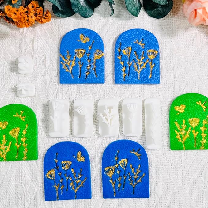Xaekicr Polymer Clay Molds Nature Garden Set – 7PCS Botanical and Insect Texture Clay Molds for Polymer Clay Jewelry, Floral Clay Tools for Earrings, Crafts and Nature-Inspired Designs