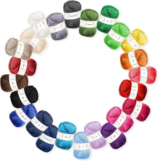Acrylic Yarn Skeins 24 x 50g - 2400 Yards - Yarn for Crocheting - Soft Crochet Yarn for Knitting and Crafts - Multicolored Crochet Craft Yarn for Adults and Kids - 24 Pack