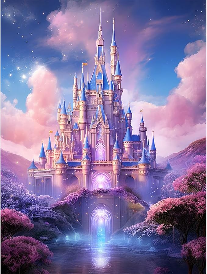 Fountor Diamond Art Kits for Adults Beginners, DIY Castle Diamond Painting Kits Cartoon for Adults, Cartoon Castle Gem Art Kits for Gift Home Wall Decor 12x16 inch