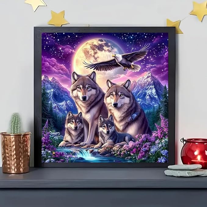 SHICERNHJ 5D Eagle Diamond Painting Kits for Adults,Animal Wolf Family Diamond Art Kits for Beginner,DIY Full Round Drill Diamond Dots with Gem Art Craft for Home Wall Decor 14 X 14inch