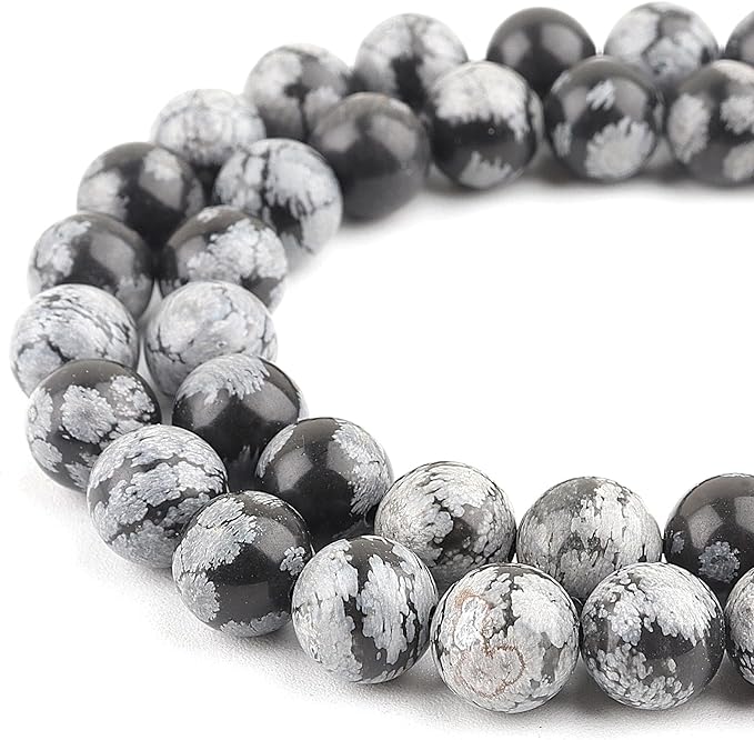 Natural Stone Beads for Jewelry Making - 10mm Gemstone Round Beads for Bracelets(35-37pcs, 10mm, Snowflake Obsidian)
