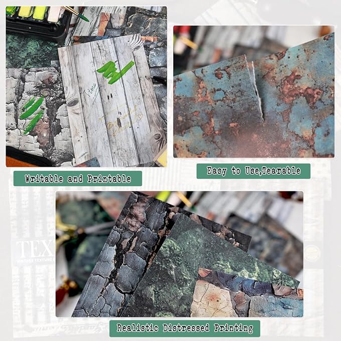 150 Sheets Rustic Textures Vintage Scrapbook Paper, 3.7x5.5 Inch, 5 Assorted Set Background Decorative Paper Ephemera for Junk Journaling Supplies, Scrapbooking, Collage