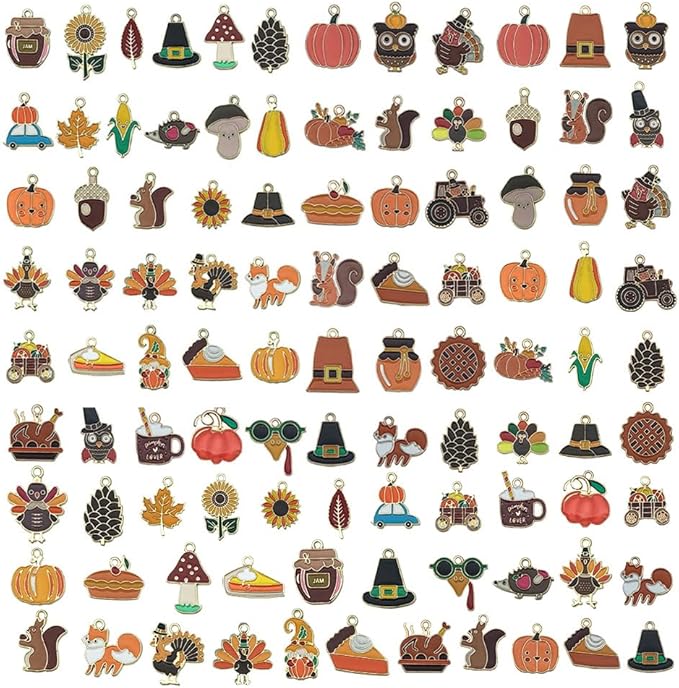 WOCRAFT 100pcs Assorted Enamel Thanksgiving Day Fall Autumn Maple Leaves Bracelet Charms for Jewelry Making DIY Necklace Bracelet Keychain Crafting Charms Kit Crafts (SN931)