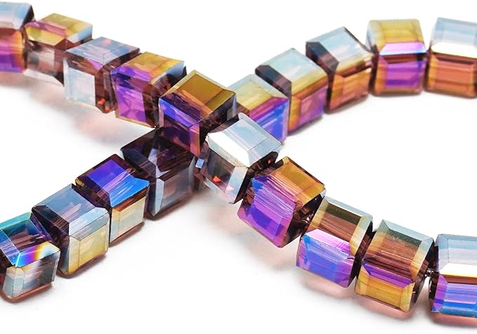 6mm Sparkle Cube Crystal Beads for Jewelry Making - Faceted Spacer Beads for Bracelets(94-100pcs, Medium Purple)