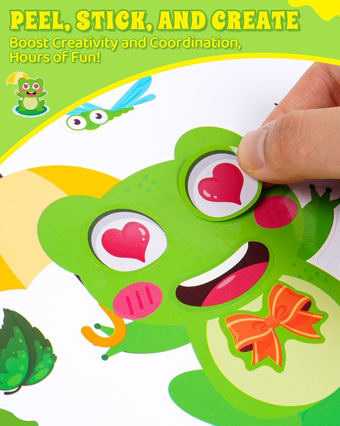 aowplc 32 sheets frog make-a-face stickers for kids 8 cute designs frog craft activities & party favors