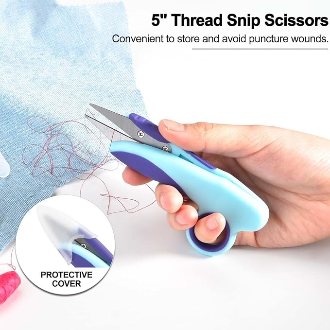 Premium Sewing Scissors Bundle, 8" Heavy Duty Fabric, 5" Embroidery, 4" Small Detail Scissors, 5" Thread Snips, Tailoring, Dressmaking, Quilting, Arts&Craft Supplies, Blue