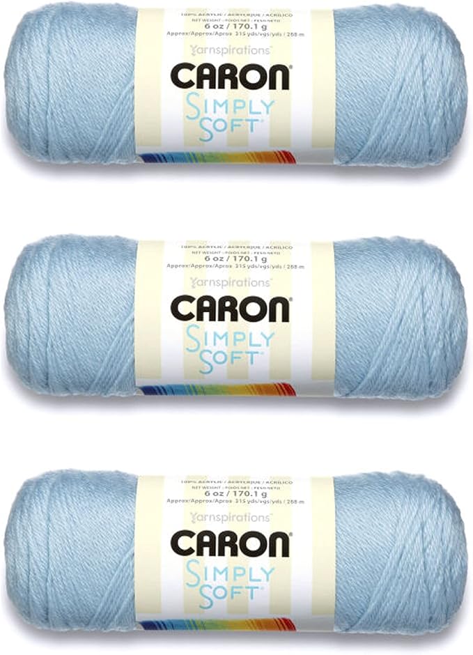 Caron Simply Soft Soft Blue Yarn - 3 Pack of 170g/6oz - Acrylic - 4 Medium (Worsted) - 315 Yards - Knitting/Crochet