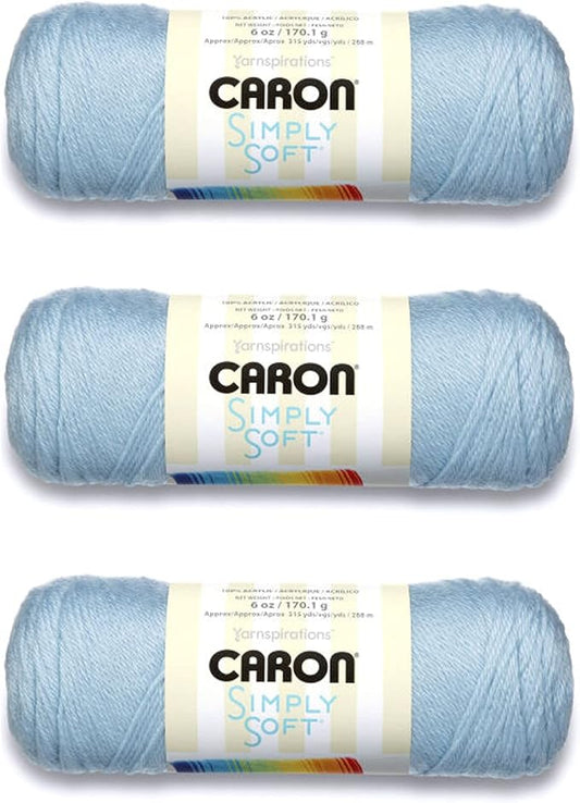 Caron Simply Soft Soft Blue Yarn - 3 Pack of 170g/6oz - Acrylic - 4 Medium (Worsted) - 315 Yards - Knitting/Crochet