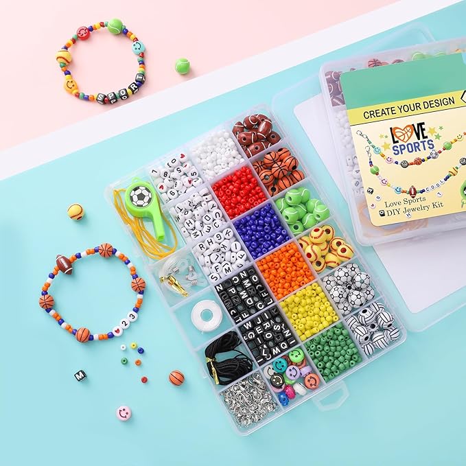 ZenQuirk Bracelet Making Kit with Pony Beads, Letter Bead, Number Beads & Sports Bead (Style A)