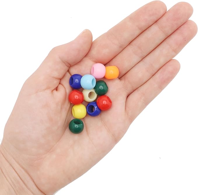 300 acrylic large hole beads for crafts and for hair 10mm x 12mm acrylic barrel beads with 5.7mm large hole, glossy primary assortment
