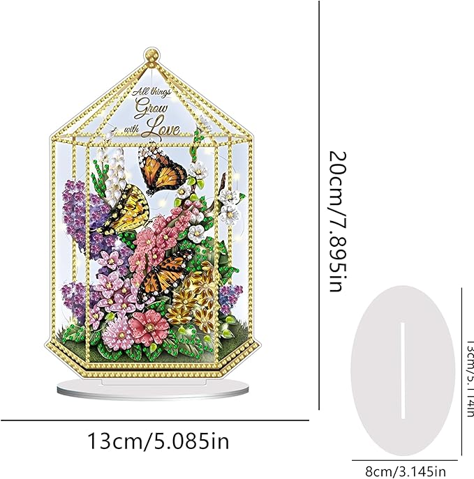 hyzsj Tabletop Special Diamond Craft Painting Kit Garden, 8.8x7.6inch Stand Up Diamonds Painting Art Kit for Adults Ornament, DIY Gem Craft Desk Placement Butterfly