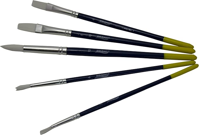 Prang Hobby Five-Brush Set, Assorted Sizes, Natural Hair, Flat; Round Profiles, 5/set