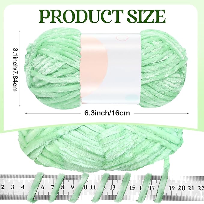 Woanger 20 Skeins Soft Chenille Yarn Velvet Blanket Yarn for Crocheting Hand Knitting Weaving DIY Craft, 10 Colors, 93 Yards Each (Green Tone)