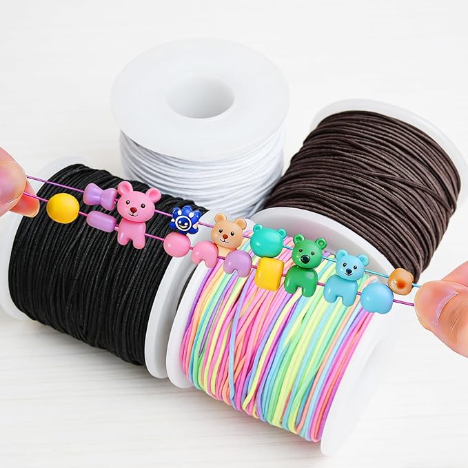 Stretchy Bracelet String Kit with Scissors & Beading Needle, 4 Rolls Elastic String for DIY Crafts, 1mm Stretchy Cord for Jewelry Making Sewing Necklace Beading, 660FT