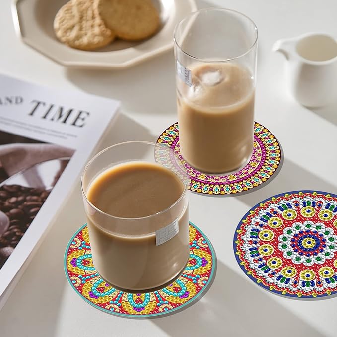Vcekract Diamond Painting Coasters, 6 Pcs Mandala Diamond Art Coasters with Holder, Crafts Kits for DIY Coasters, Adult Crafts Projects Kits Women